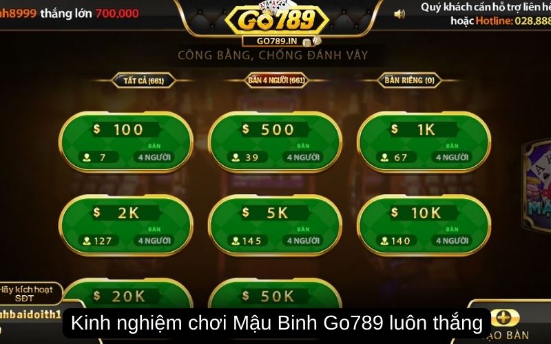 Kinh nghiệm chơi Mậu Binh Go789 luôn thắng